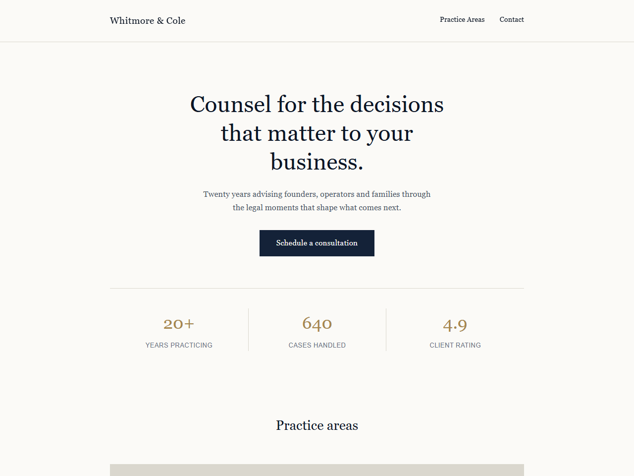 Whitmore & Cole law firm landing page