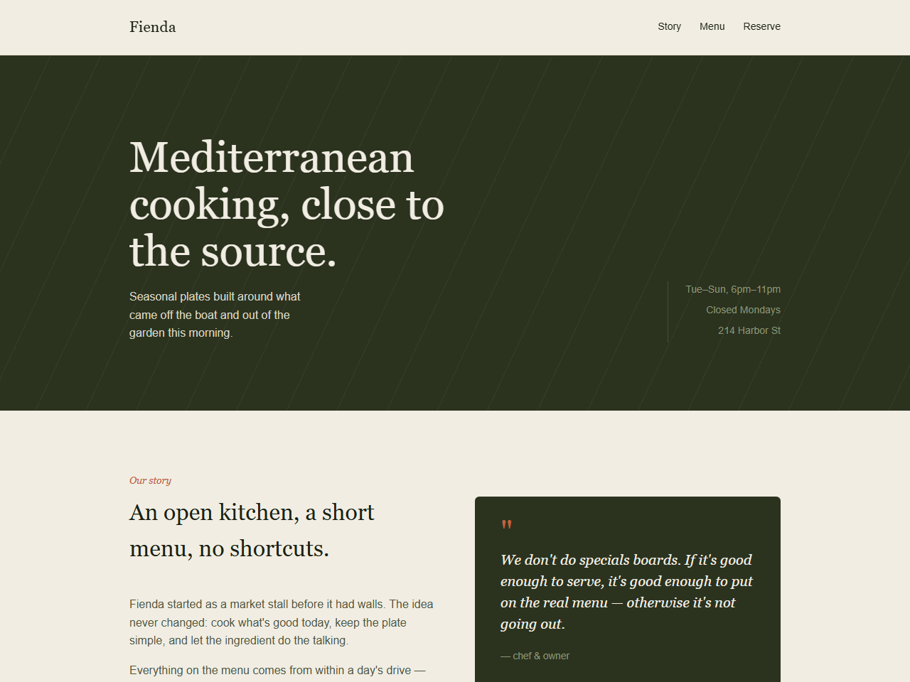 Fienda restaurant landing page